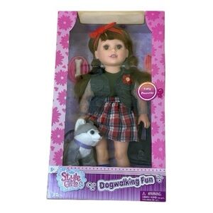Style Girls Dogwalking Fun Doll Set w/ Puppy & Hairbrush – Poseable Doll – 3+ yr